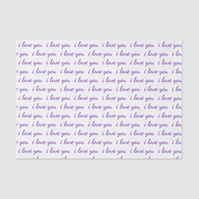 I Love You Typography Cursive Purple Valentine Tissue Paper (Front)