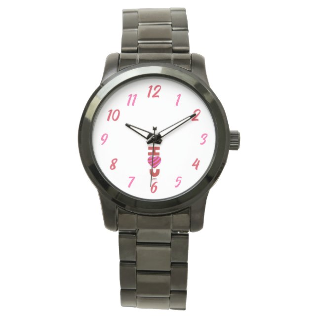 I Love You Unisex Oversized Black Bracelet Watch (Front)
