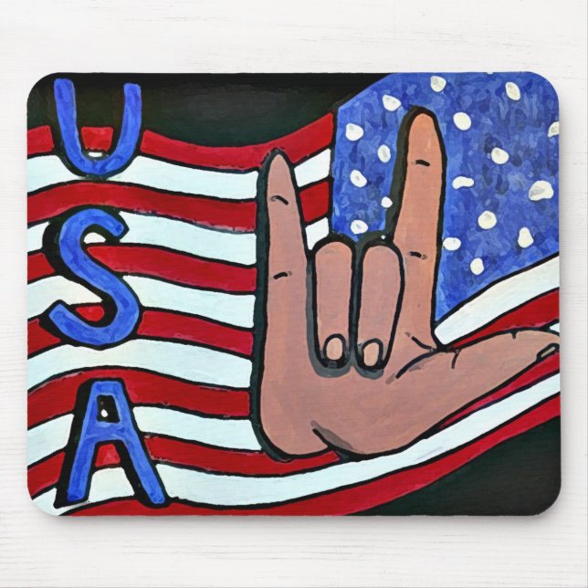 "I Love you USA" ASL Deaf Sign Language Mouse Pad (Front)