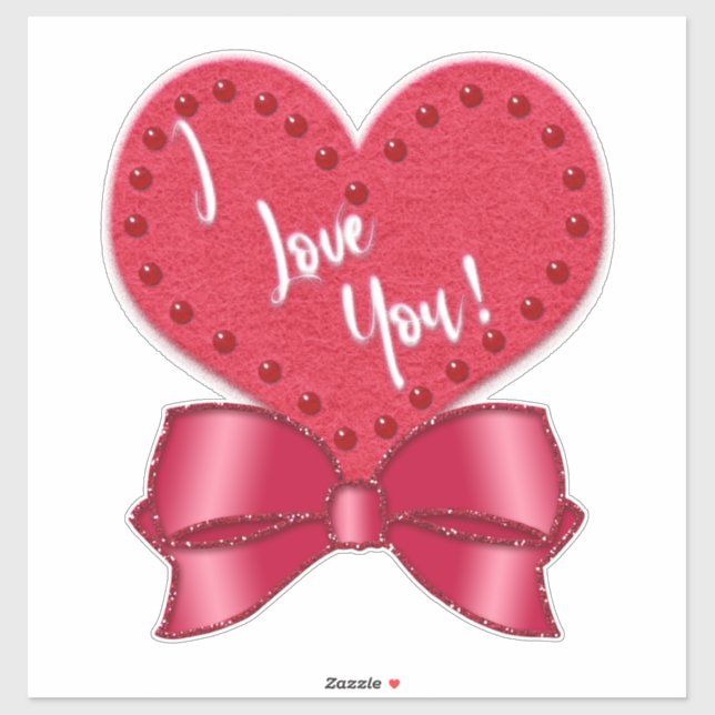 I Love You Valentine Faux Satin Bow Red Heart  (Sheet)