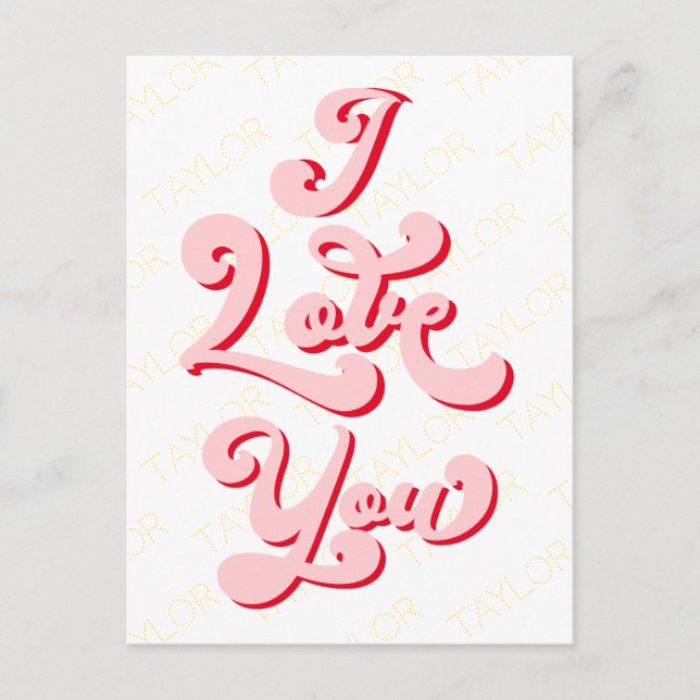 I Love You Valentine's Day Cup Retro Light Pink Postcard (Front)