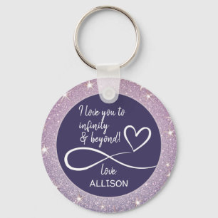 I love you Valentines Day Dark Purple Glitter Cute Key Ring
