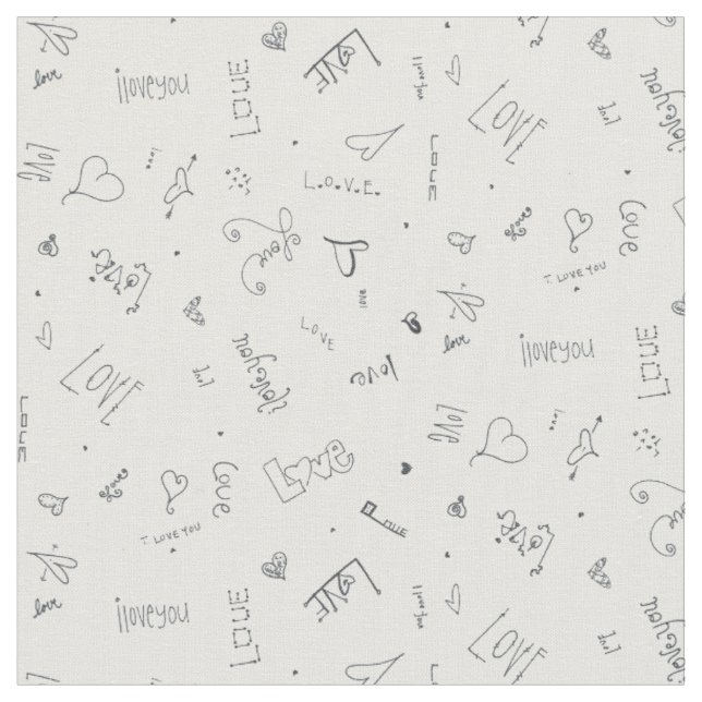 i love you valentines day modern doodle fabric (Close Up)