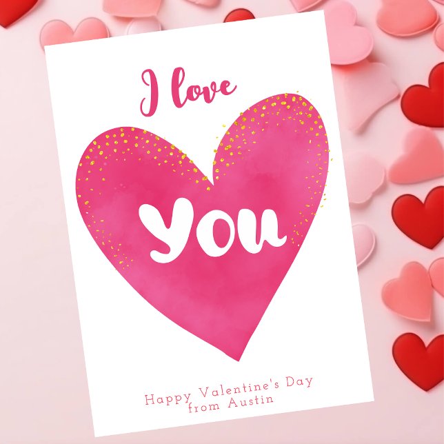 I love you Valentine's day pink and golden heart Holiday Card (Creator Uploaded)