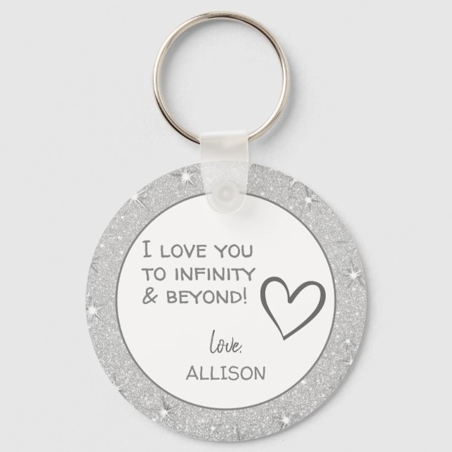 I love you Valentines Day Silver Glitter Custom Key Ring (Front)