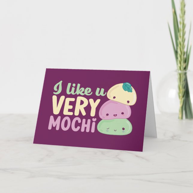 I Love You Very Mochi Kawaii Funny Valentine's Day Holiday Card (Front)