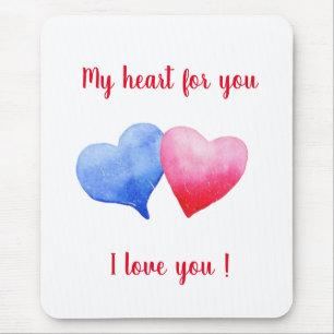 I love you w red and blue heart Valentine's Day    Mouse Pad