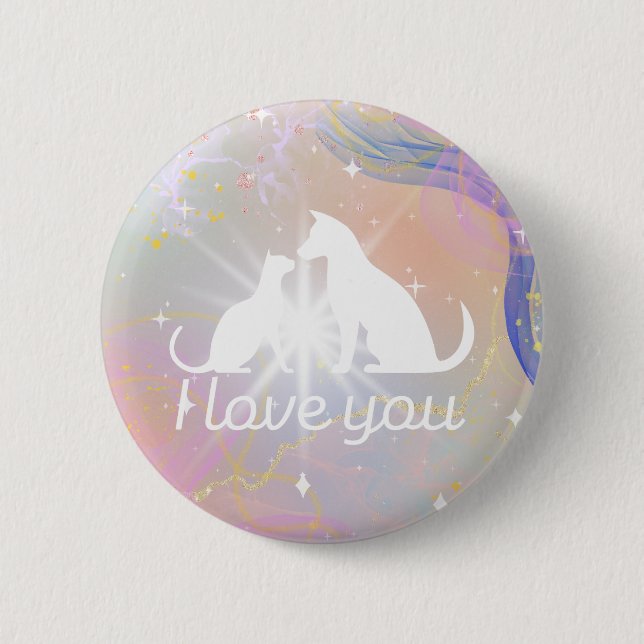 I love you watercolor cat button (Front)