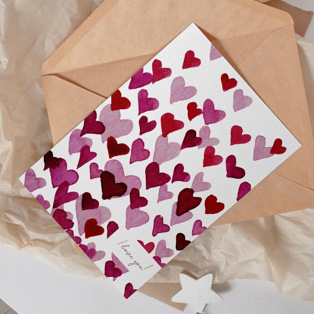 I love you watercolor hearts holiday card (Creator Uploaded)