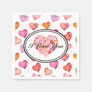 I love you watercolor hearts napkin