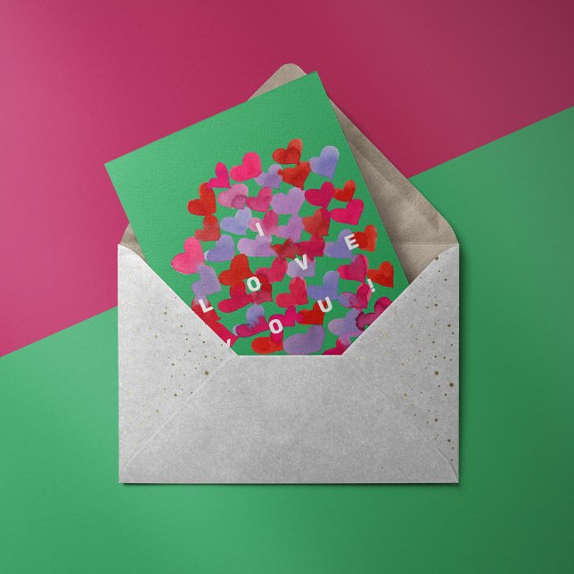 I love you watercolor hearts pattern Card (Creator Uploaded)