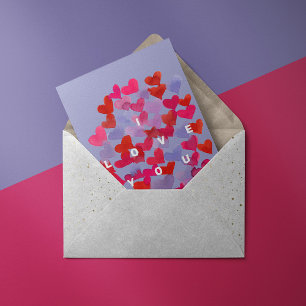I love you watercolor hearts Postcard