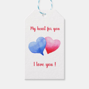 I love you watercolor red and blue heart gift tags