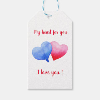 I love you watercolor red and blue heart gift tags