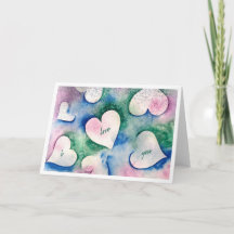 I love you - watercolour hearts love card
