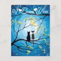 I Love You Whimsical Moon with Cats