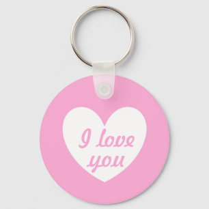 "I love you" White heart on Cotton Candy Pink Key Ring