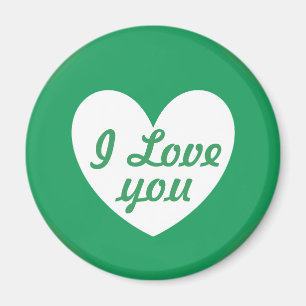 "I love you" White heart on Kelly green Magnet