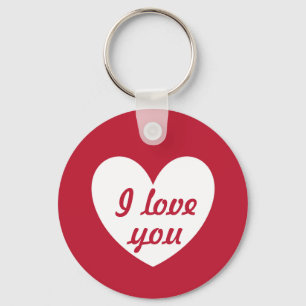 "I love you" White heart on red Key Ring