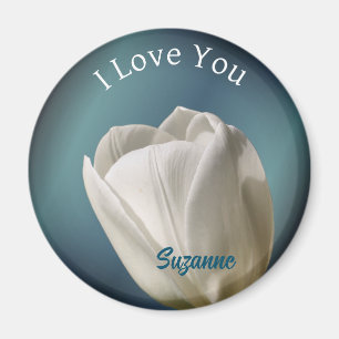 I Love You White Tulip Flower Personalised Magnet