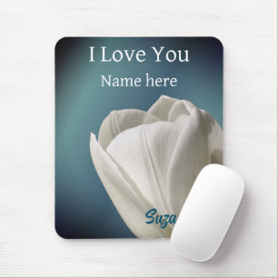 I Love You White Tulip Flower Personalised Mouse Pad
