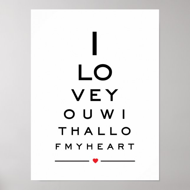 I love you with all of my heart eye chart (Front)