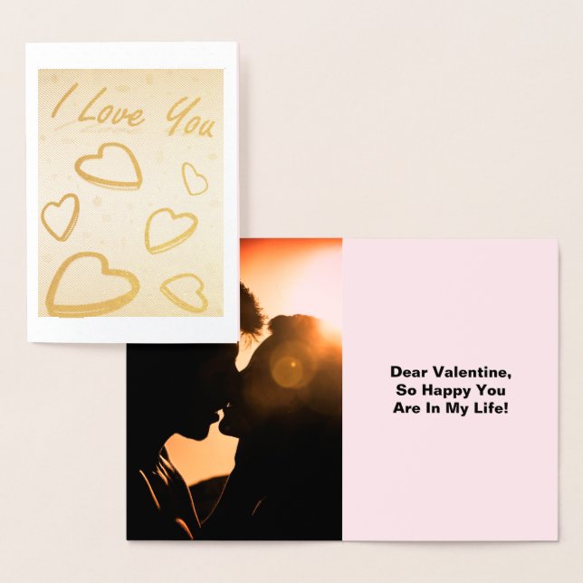 I Love You with Hearts, Add Photo and Quote Foil Card (Display)