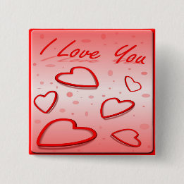 I Love You with Hearts Pink Background 15 Cm Square Badge