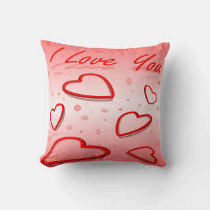 I Love You with Hearts Pink Background Cushion