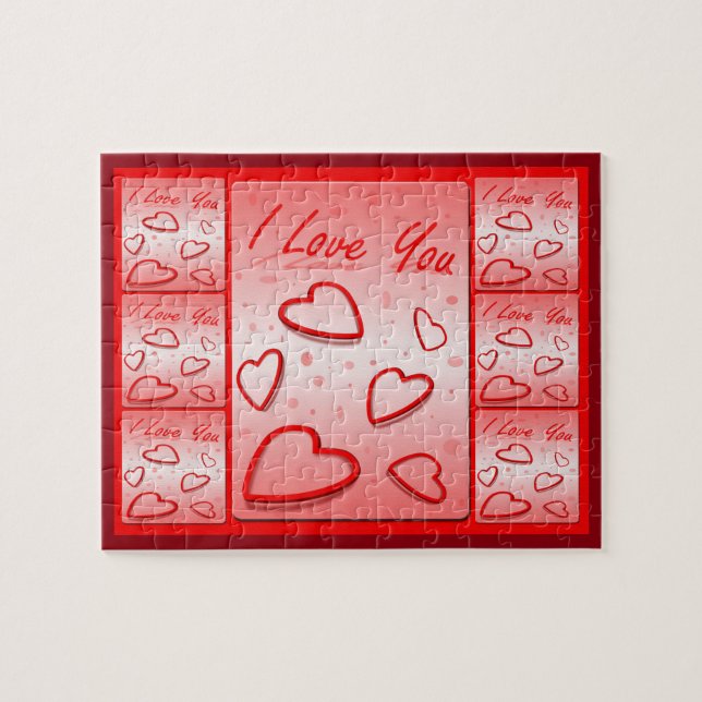 I Love You with Hearts Pink Background Jigsaw Puzzle (Horizontal)