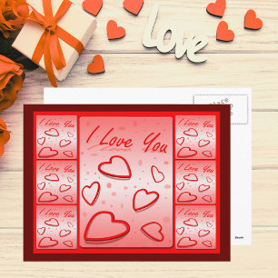 I Love You with Hearts Pink Background Postcard