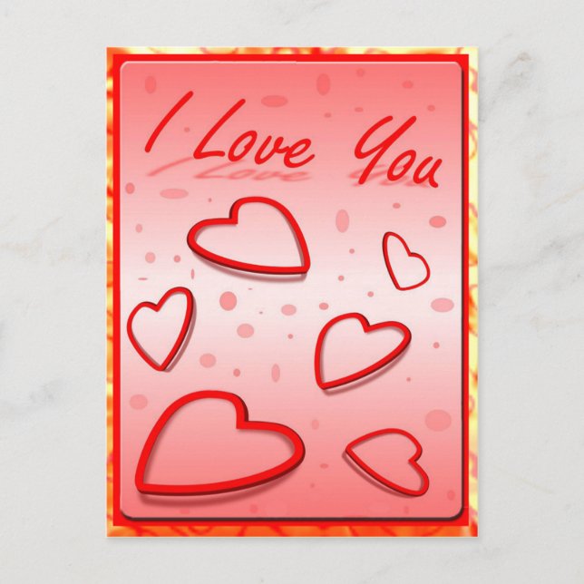 I Love You with Hearts Pink Background Postcard (Front)
