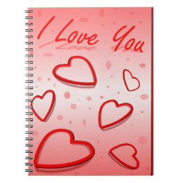 I Love You with Hearts Pink Background Spiral Notebook