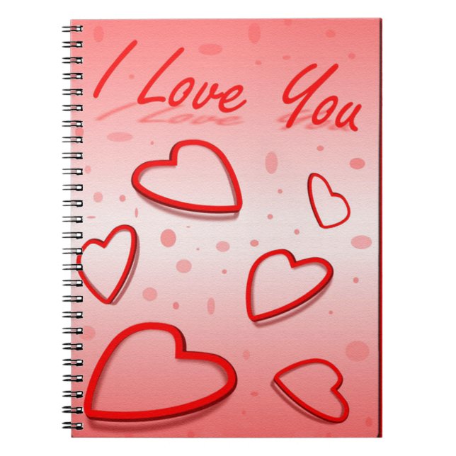 I Love You with Hearts Pink Background Spiral Notebook (Front)