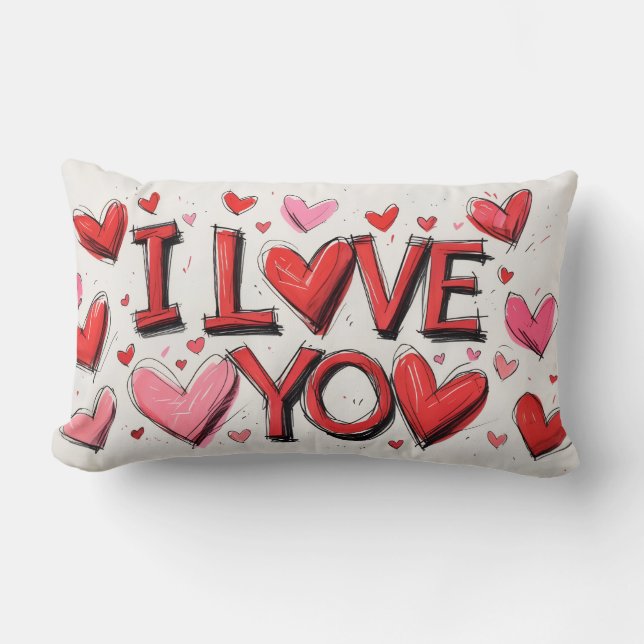 I Love You With Many Hearts Lumbar Cushion (Front)