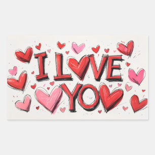 I Love You With Many Hearts Rectangular Sticker