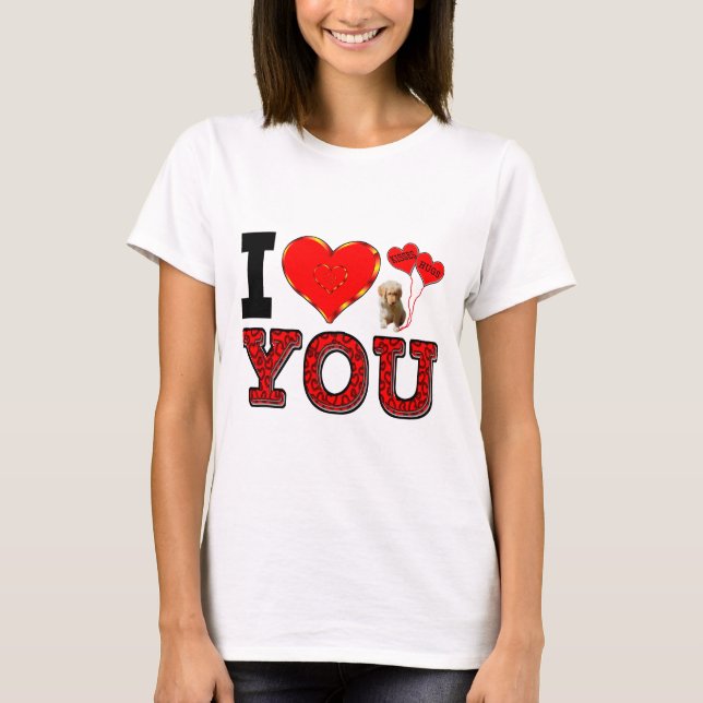 I Love You With Puppy And Hugs & Kisses Balloons T-Shirt (Front)