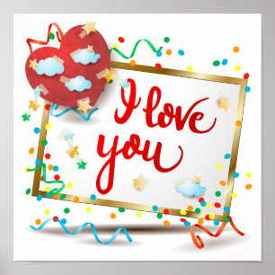 I Love You with Red Heart Poster