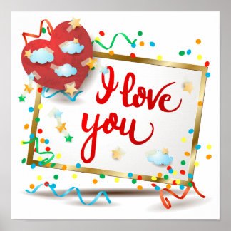 I Love You with Red Heart Poster