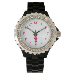 I Love You Women's Rhinestone Black Enamel Watch