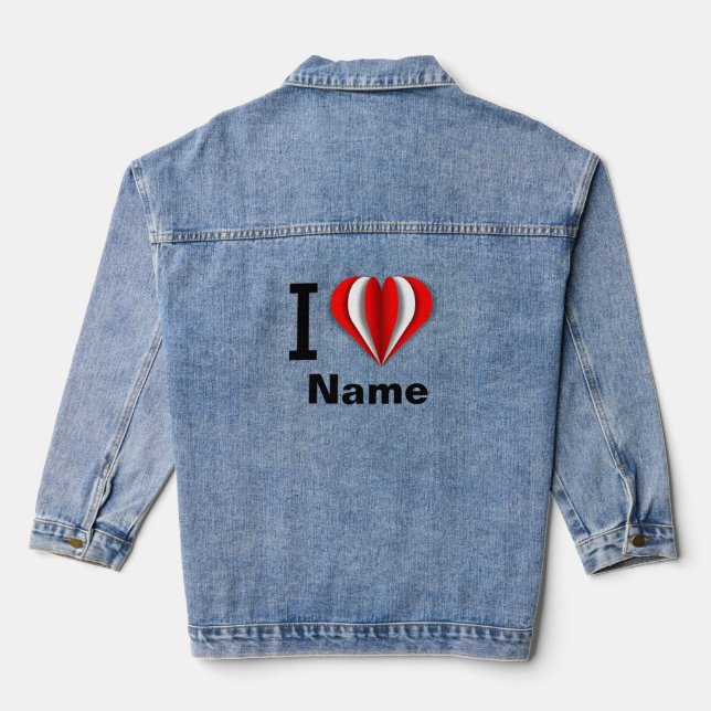 "I Love [Your Name]" Heart  Denim Jacket (Back)