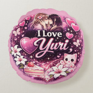 I Love Yuri Kawaii Girls’ Love Anime Aesthetic Round Cushion