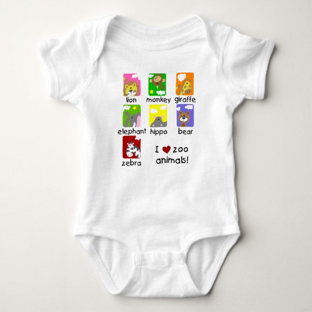 I Love Zoo Animals Baby Raglan T-shirt Bodysuit (Front)
