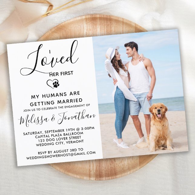 I Loved Her First Modern Pet Photo Dog Engagement  Invitation (Creator Uploaded)