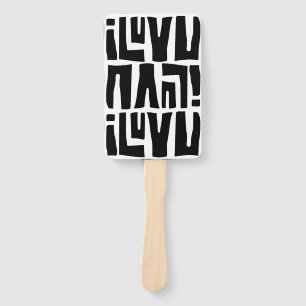 I Luv U Tribal Mud Cloth African Pattern Hand Fan