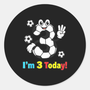 I’m 3 Today Cute Soccer Cartoon 3rd Birthday Kids  Classic Round Sticker