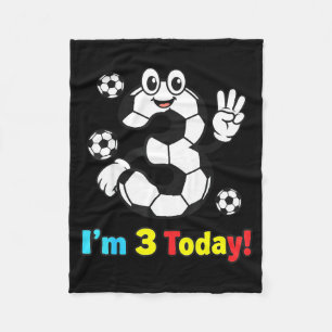 I’m 3 Today Cute Soccer Cartoon 3rd Birthday Kids Fleece Blanket