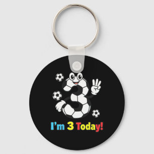 I’m 3 Today Cute Soccer Cartoon 3rd Birthday Kids  Key Ring