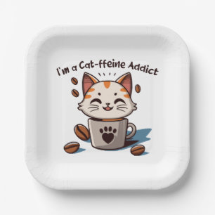 I m a Cat-ffeine Addict Paper Plate
