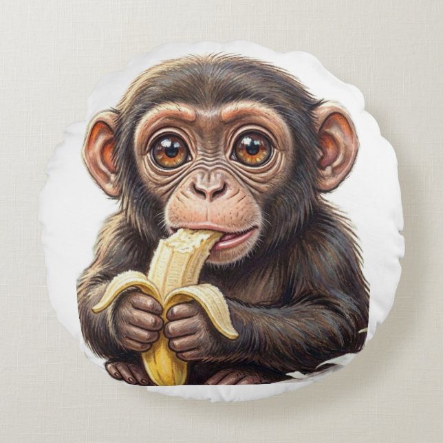 I’m a Cheeky Little Chimp! Round Cushion (Front)